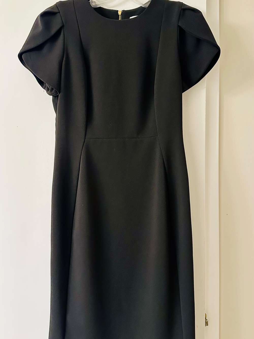 Calvin Klein Black Midi Dress with Sculpted Puff Sleeves